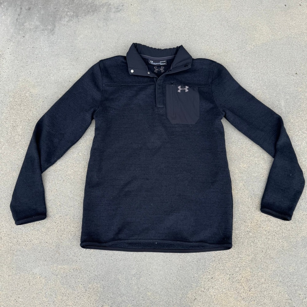 Under Armour Men Size Medium‎ Black Fleece Snap Collar Pullover Sweater
